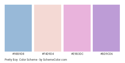 Pretty Boy - Color scheme palette thumbnail - #98b9d8 #f4d9d4 #e9b3dc #bd9cd6 