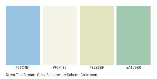 Down the Stream - Color scheme palette thumbnail - #99C4E1 #F5F4E9 #E2E3BF #A1C9B0 