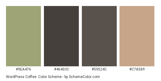 WordPress Coffee - Color scheme palette thumbnail - #9EA476 #46403C #59524C #C7A589 
