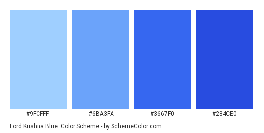 Lord Krishna Blue - Color scheme palette thumbnail - #9FCFFF #6BA3FA #3667F0 #284CE0 