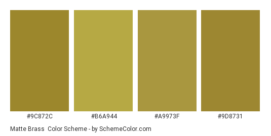 Matte Brass - Color scheme palette thumbnail - #9c872c #b6a944 #a9973f #9d8731 