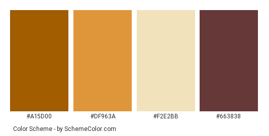 Brown Fox - Color scheme palette thumbnail - #A15D00 #DF963A #F2E2BB #663838 