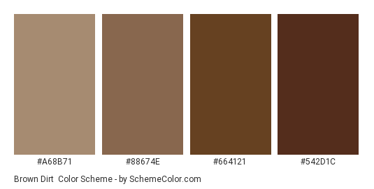 Brown Dirt - Color scheme palette thumbnail - #A68B71 #88674E #664121 #542D1C 