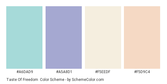 Taste of Freedom - Color scheme palette thumbnail - #A6DAD9 #A5A8D1 #F5EEDF #F5D9C4 