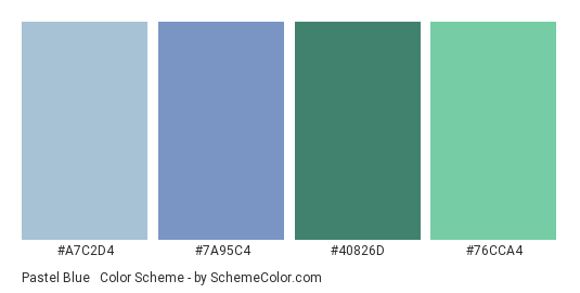 Pastel Blue & Aquamarine - Color scheme palette thumbnail - #A7C2D4 #7A95C4 #40826D #76CCA4 