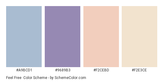 Feel Free - Color scheme palette thumbnail - #A9BCD1 #9689B3 #F2CEBD #F2E3CE 