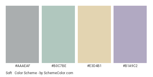 Soft & Dull - Color scheme palette thumbnail - #AAAEAF #B0C7BE #E3D4B1 #B1A9C2 
