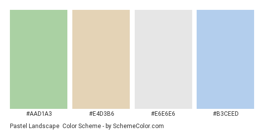Pastel Landscape - Color scheme palette thumbnail - #AAD1A3 #E4D3B6 #E6E6E6 #B3CEED 
