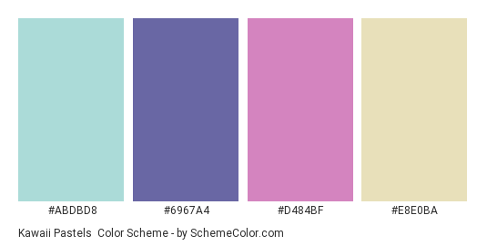 Kawaii Pastels - Color scheme palette thumbnail - #ABDBD8 #6967A4 #D484BF #E8E0BA 