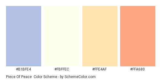 Piece of Peace - Color scheme palette thumbnail - #B1BFE4 #FBFFEC #FFE4AF #FFA680 