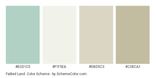 Fabled Land - Color scheme palette thumbnail - #B2D1C5 #F1F3EA #DBD5C3 #C2BCA1 