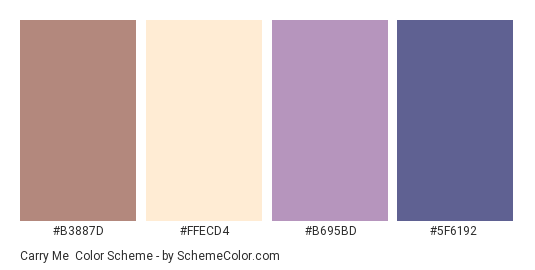 Carry Me - Color scheme palette thumbnail - #B3887D #FFECD4 #B695BD #5F6192 