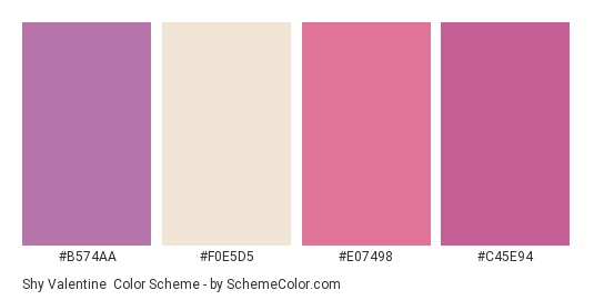 Shy Valentine - Color scheme palette thumbnail - #B574AA #F0E5D5 #E07498 #C45E94 