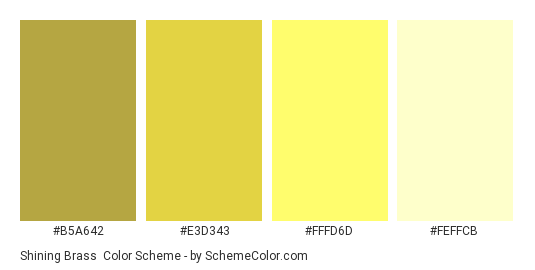 Shining Brass - Color scheme palette thumbnail - #B5A642 #E3D343 #FFFD6D #FEFFCB 