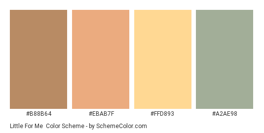 Little for Me - Color scheme palette thumbnail - #B88B64 #EBAB7F #FFD893 #A2AE98 