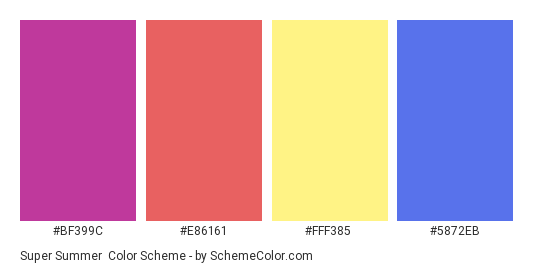 Super Summer - Color scheme palette thumbnail - #BF399C #E86161 #FFF385 #5872EB 