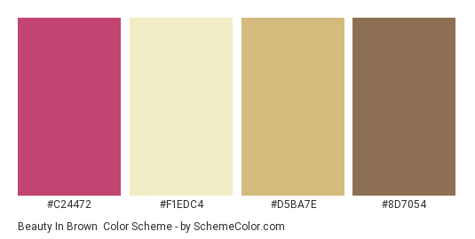 Beauty in Brown - Color scheme palette thumbnail - #C24472 #F1EDC4 #D5BA7E #8D7054 