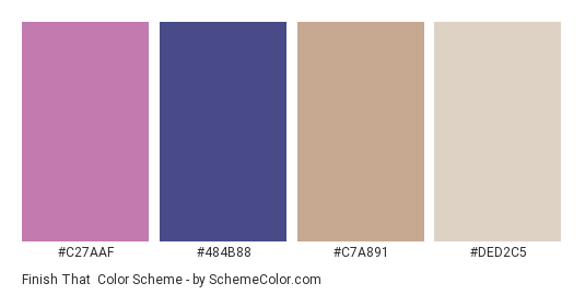 Finish That - Color scheme palette thumbnail - #C27AAF #484B88 #C7A891 #DED2C5 