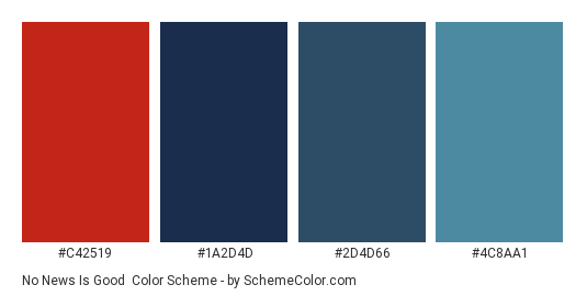 No News is Good - Color scheme palette thumbnail - #C42519 #1A2D4D #2D4D66 #4C8AA1 