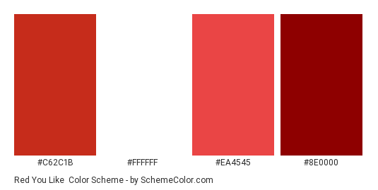 Red You Like - Color scheme palette thumbnail - #C62c1b #ffffff #ea4545 #8e0000 
