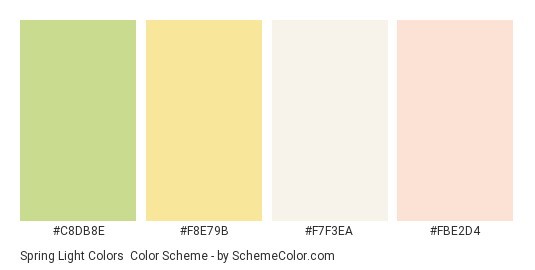 Spring Light Colors - Color scheme palette thumbnail - #C8DB8E #F8E79B #F7F3EA #FBE2D4 