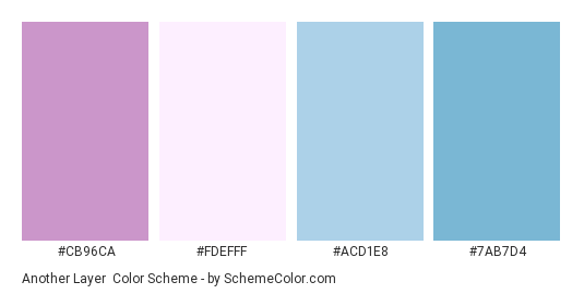 Another Layer - Color scheme palette thumbnail - #CB96CA #FDEFFF #ACD1E8 #7AB7D4 