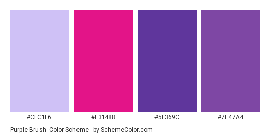 Purple Brush - Color scheme palette thumbnail - #CFC1F6 #E31488 #5F369C #7E47A4 