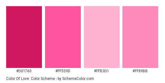 Color of Love - Color scheme palette thumbnail - #D01760 #FF559D #FFB3D1 #FF89BB 