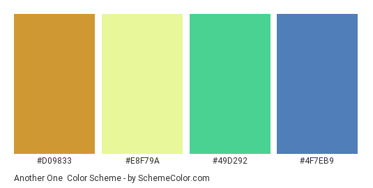Another One - Color scheme palette thumbnail - #D09833 #E8F79A #49D292 #4F7EB9 