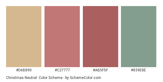 Christmas Neutral - Color scheme palette thumbnail - #D6B890 #C27777 #AB5F5F #839E8E 