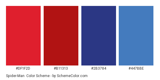 Spider-Man - Color scheme palette thumbnail - #DF1F2D #B11313 #2B3784 #447BBE 