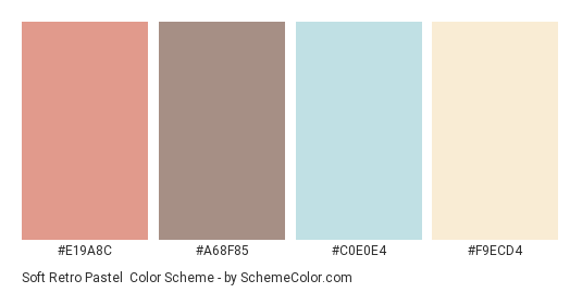 Soft Retro Pastel - Color scheme palette thumbnail - #E19A8C #A68F85 #C0E0E4 #f9ecd4 