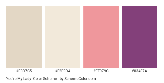 You’re My Lady - Color scheme palette thumbnail - #E3D7C5 #F2E9DA #EF979C #83407A 