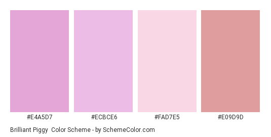 Brilliant Piggy - Color scheme palette thumbnail - #E4A5D7 #ECBCE6 #FAD7E5 #E09D9D 