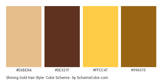 Shining Gold Hair Style - Color scheme palette thumbnail - #E6BE8A #5E321F #FFCC47 #996515 