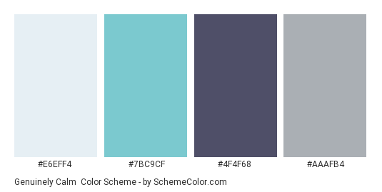 Genuinely Calm - Color scheme palette thumbnail - #E6EFF4 #7BC9CF #4F4F68 #AAAFB4 