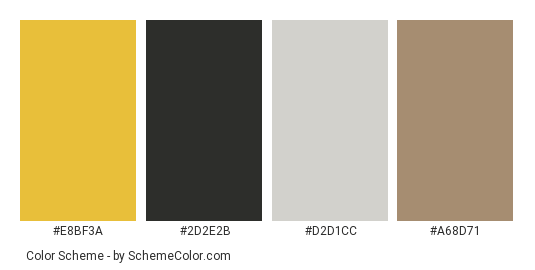 That Yellow Chair - Color scheme palette thumbnail - #E8BF3A #2D2E2B #D2D1CC #A68D71 