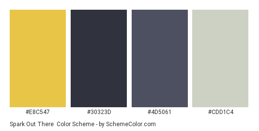 Spark Out There - Color scheme palette thumbnail - #E8C547 #30323D #4D5061 #CDD1C4 