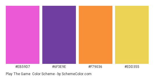 Play the Game - Color scheme palette thumbnail - #EB59D7 #6F3E9E #F79036 #EDD355 