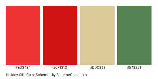 Holiday Gift - Color scheme palette thumbnail - #ED3434 #CF1313 #DDC898 #548251 