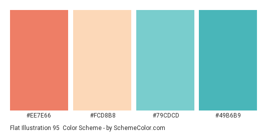 Flat Illustration 95 - Color scheme palette thumbnail - #EE7E66 #FCD8B8 #79CDCD #49B6B9 
