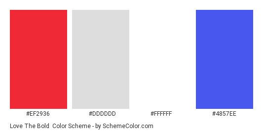 Love the Bold - Color scheme palette thumbnail - #EF2936 #DDDDDD #FFFFFF #4857EE 