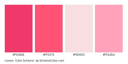 Lovers - Color scheme palette thumbnail - #F0386B #FF5376 #F8DEE0 #FFA2BA 