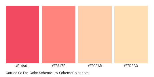 Carried so Far - Color scheme palette thumbnail - #F14A61 #FF847E #FFCEAB #FFDEB3 