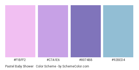 Pastel Baby Shower #2 - Color scheme palette thumbnail - #F1BFF2 #C7A1E6 #8074BB #92BED4 