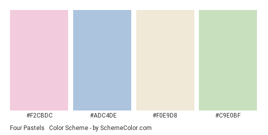 Four Pastels #3 - Color scheme palette thumbnail - #F2CBDC #ADC4DE #F0E9D8 #C9E0BF 
