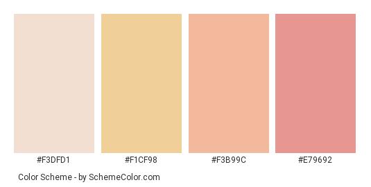 Pastel Dahlia - Color scheme palette thumbnail - #F3DFD1 #F1CF98 #F3B99C #E79692 