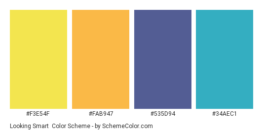Looking Smart - Color scheme palette thumbnail - #F3E54F #FAB947 #535D94 #34AEC1 
