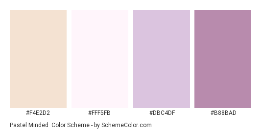 Pastel Minded - Color scheme palette thumbnail - #F4E2D2 #FFF5FB #DBC4DF #B88BAD 