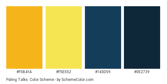 Paling Talks - Color scheme palette thumbnail - #F5B41A #F5E552 #143D59 #0E2739 